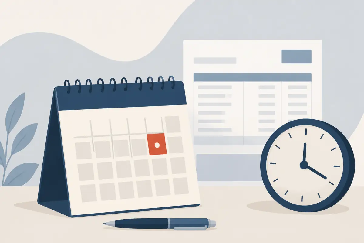 Illustrazione editoriale di un calendario con il 4 ottobre evidenziato e una busta paga stilizzata sullo sfondo, senza testo e senza effetti fotografici realistici