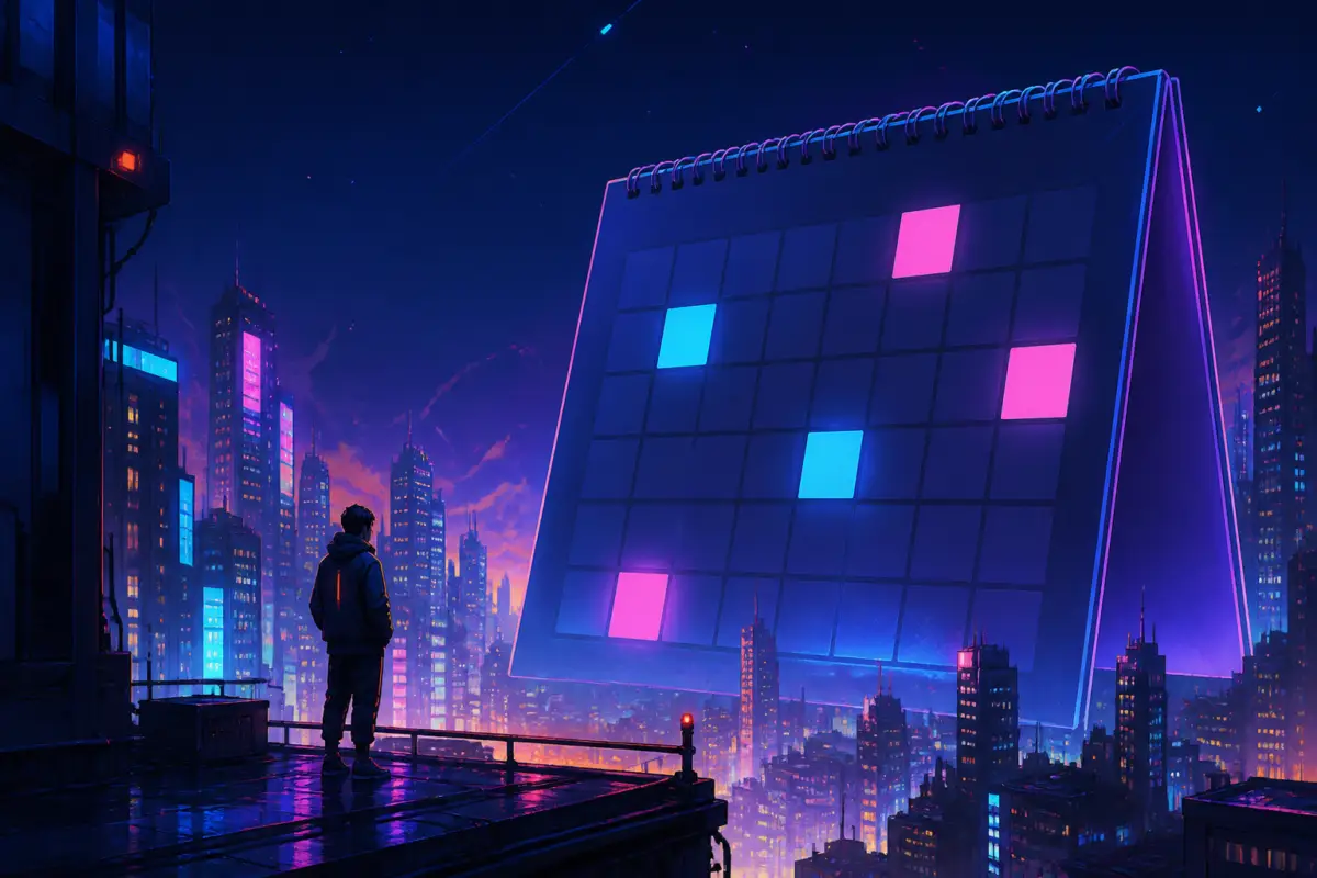 Illustrazione editoriale di un conto alla rovescia verso l’uscita di un videogioco, con atmosfera urbana e colori moderni, senza testo.