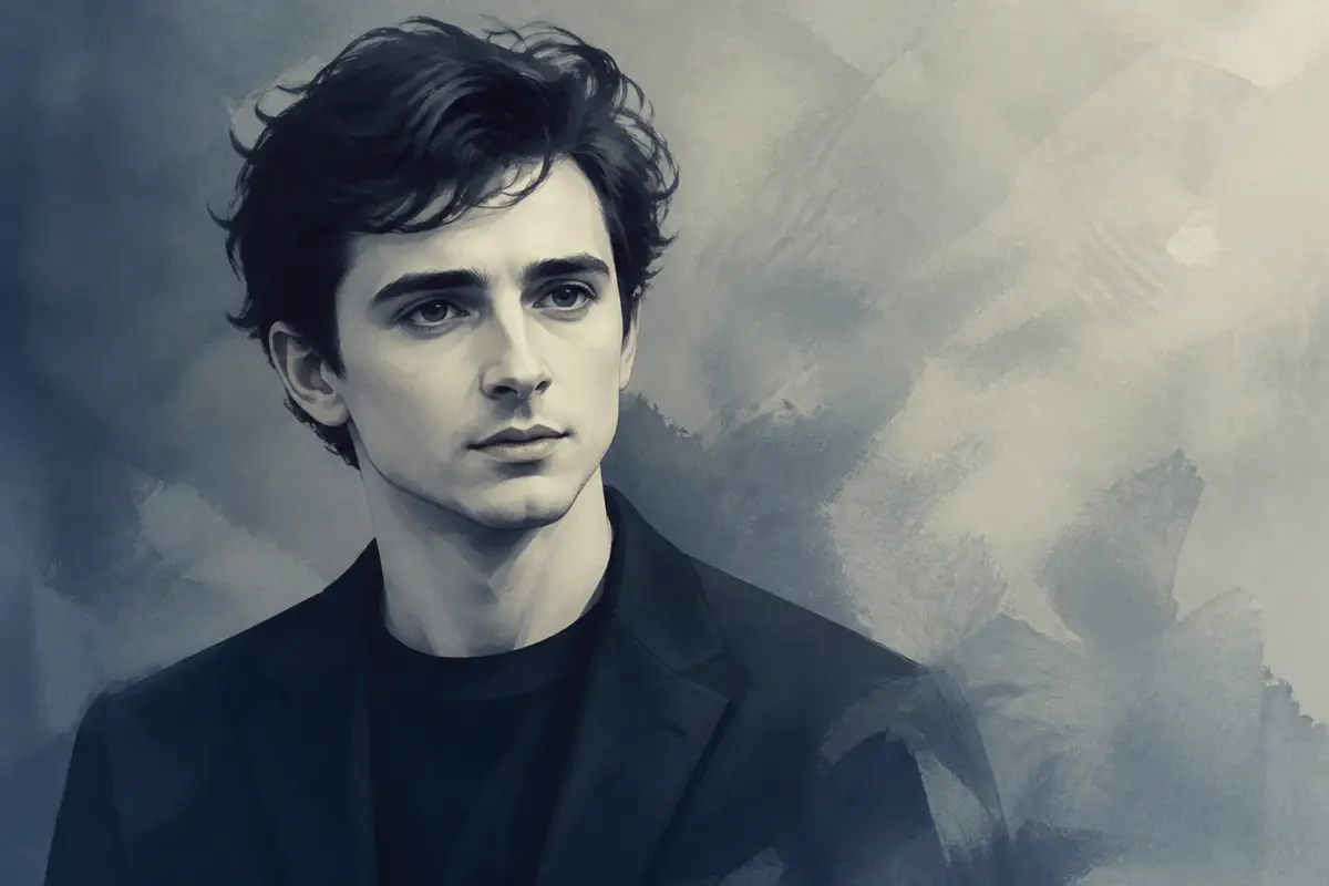 Illustrazione editoriale sobria con un ritratto stilizzato di RJ Mitte e toni neutri, senza testo